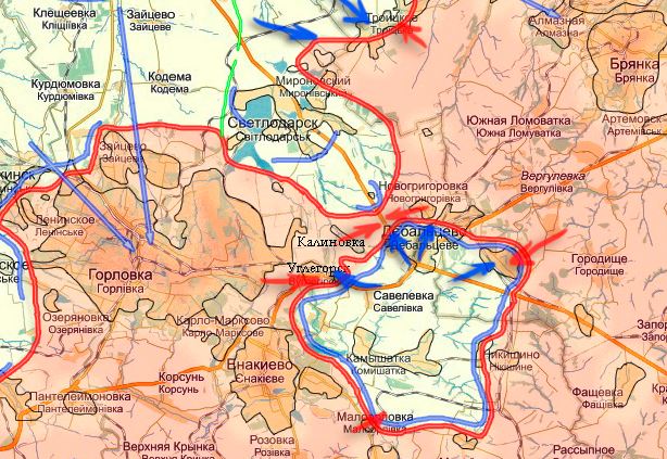 Карта боевых действий в Новороссии на 3 февраля (от warindonbass)
