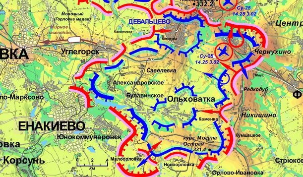 Карта боевых действий в районе Дебальцево за 3 февраля (от dragon-first-1)