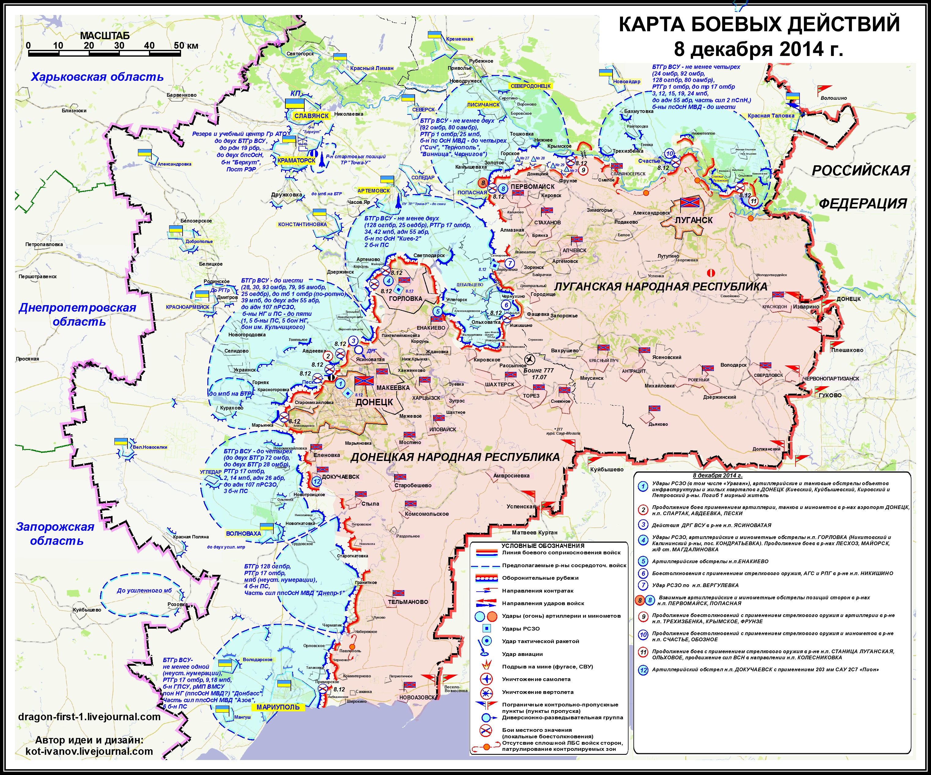 Карта Новороссии на 8 декабря 2014