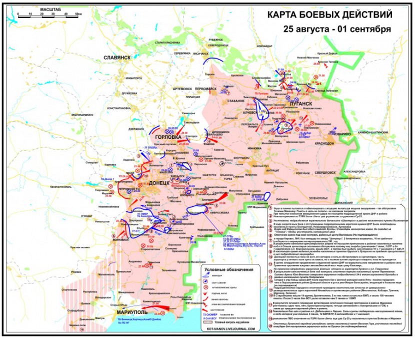 Карта боев в Новороссии на 2 сентября