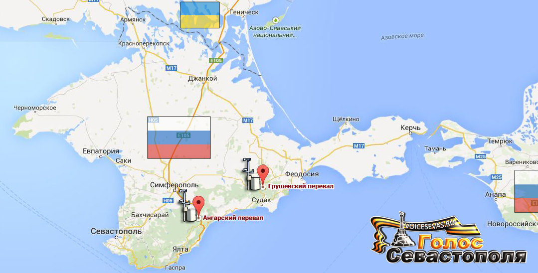 Карта размещения новых автоматических дорожных метеостанций на дорогах Крыма (декабрь 2014)