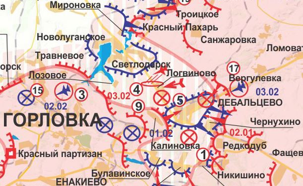 Карта боевых действий в Новороссии за 1-3 февраля (от kot_ivanov)