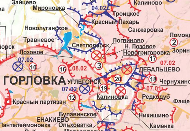 Карта боевых действий в Новороссии за 7 - 8 февраля (от kot_ivanov)