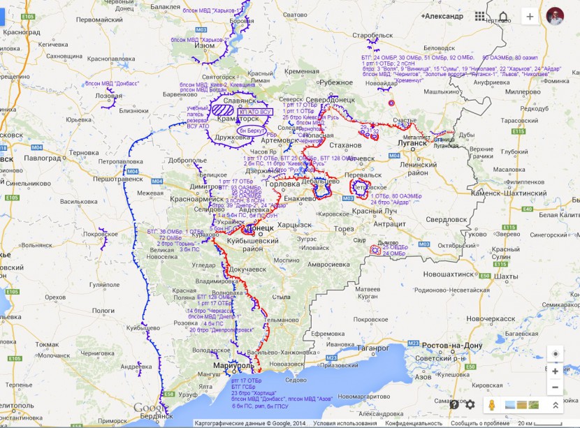 Карта фронта в Новороссии