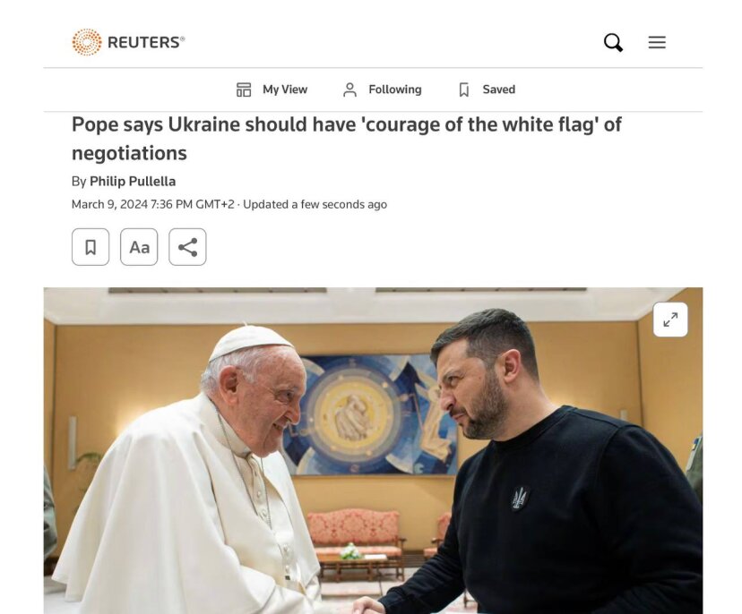 Папа Римский пристыдил Киев за отказ поднять «белый флаг»
