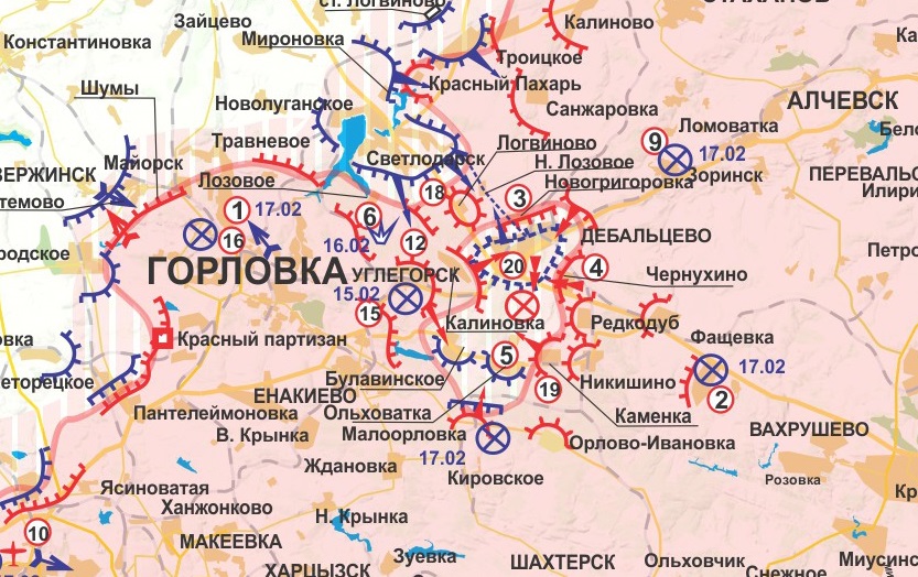 Карта боевых действий в Новороссии за 16-17 февраля (от kot_ivanov)
