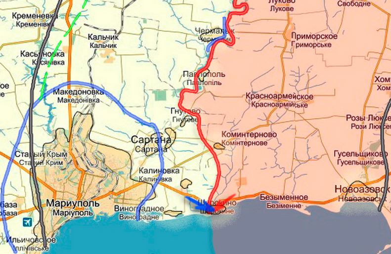 Карта боевых действий в Новороссии на 22 марта (от warindonbass)