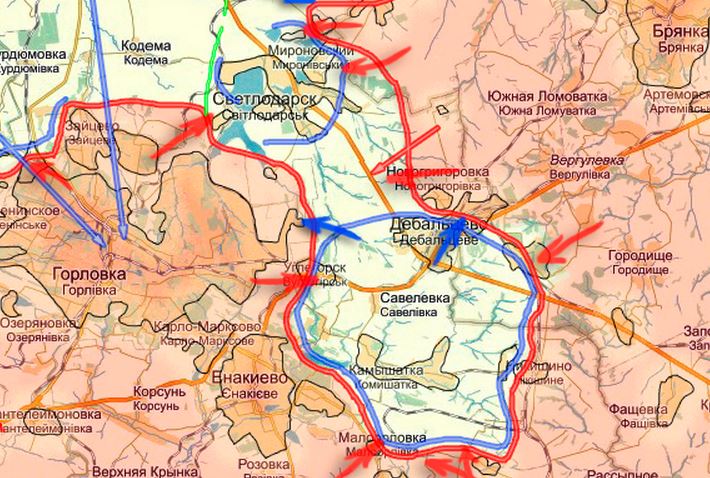 Карта боевых действий в Новороссии на 29 января (от warindonbass)