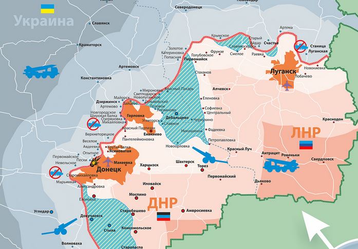 Карта боевых действий в Новороссии на 28 марта (от газеты Взгляд)