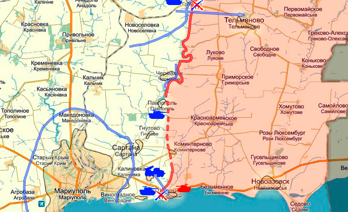 Карта боевых действий в Новороссии на 22 июня (от warindonbass)