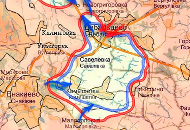Карта боевых действий в Новороссии на 17 февраля (от warindonbass)