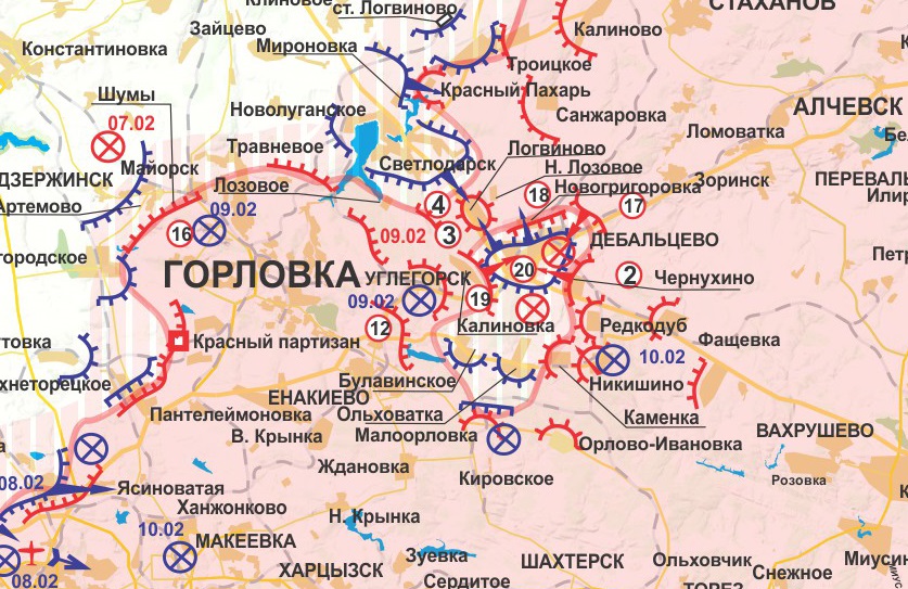 Карта боевых действий в Новороссии за 7-10 февраля (от kot_ivanov)