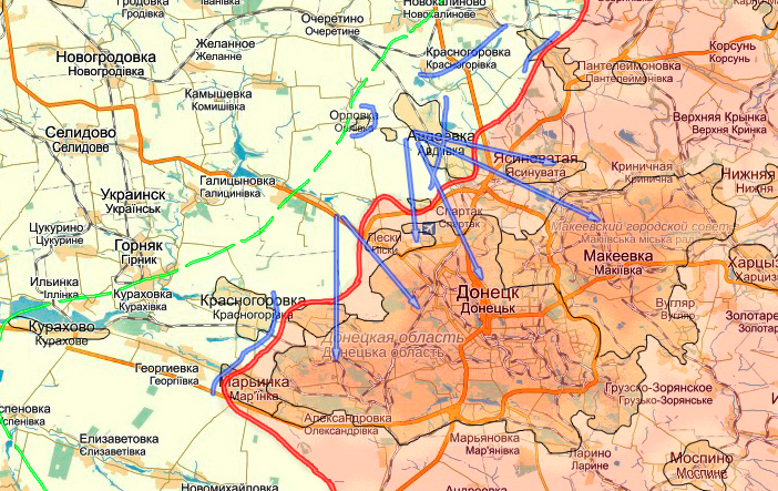 Карта боевых действий в Новороссии на 2 февраля (от warindonbass)