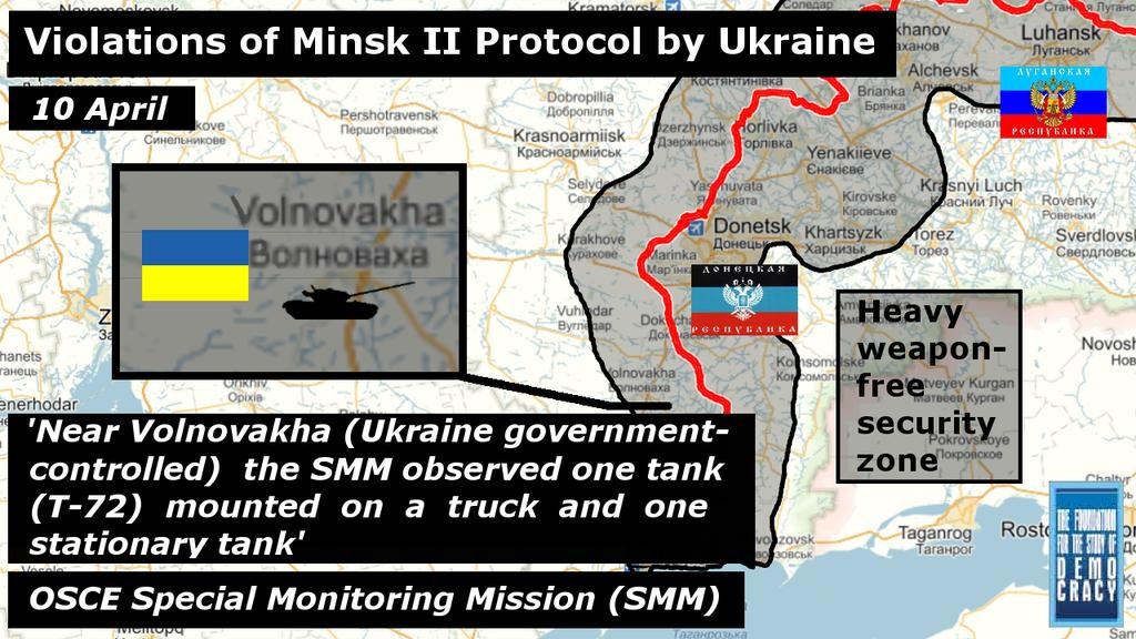 нарушение Украиной "Минского соглашения" 10 апреля на англ