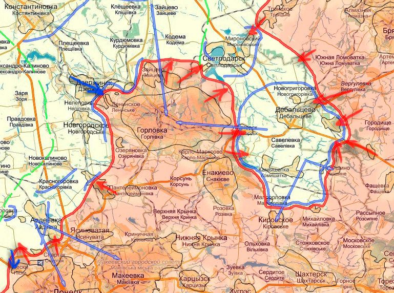 Карта боевых действий в Новороссии на 24 - 25 января