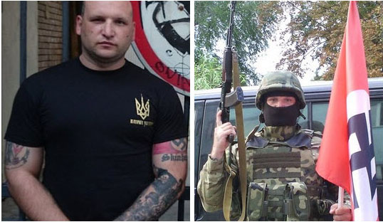 фотографии бойцов полка "Азов" позирующих с аналогичными фашистскими флагами