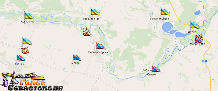 Военная карта обстрела украинских позиций ЛНР