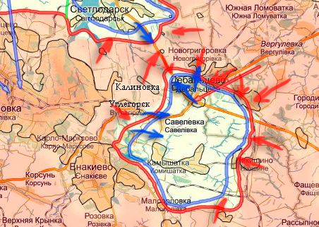 Карта боевых действий в Новороссии на 9 февраля (от warindonbass)