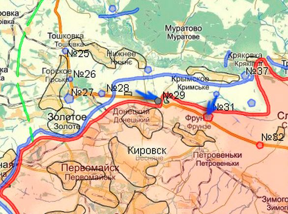 Карта боевых действий в Новороссии на 27 марта (от warindonbass)