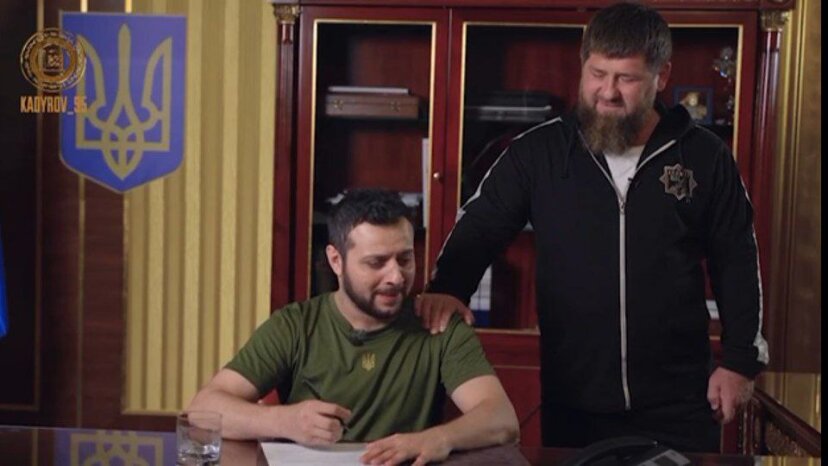 Кадыров опубликовал пародию на Зеленского, подписывающего капитуляцию